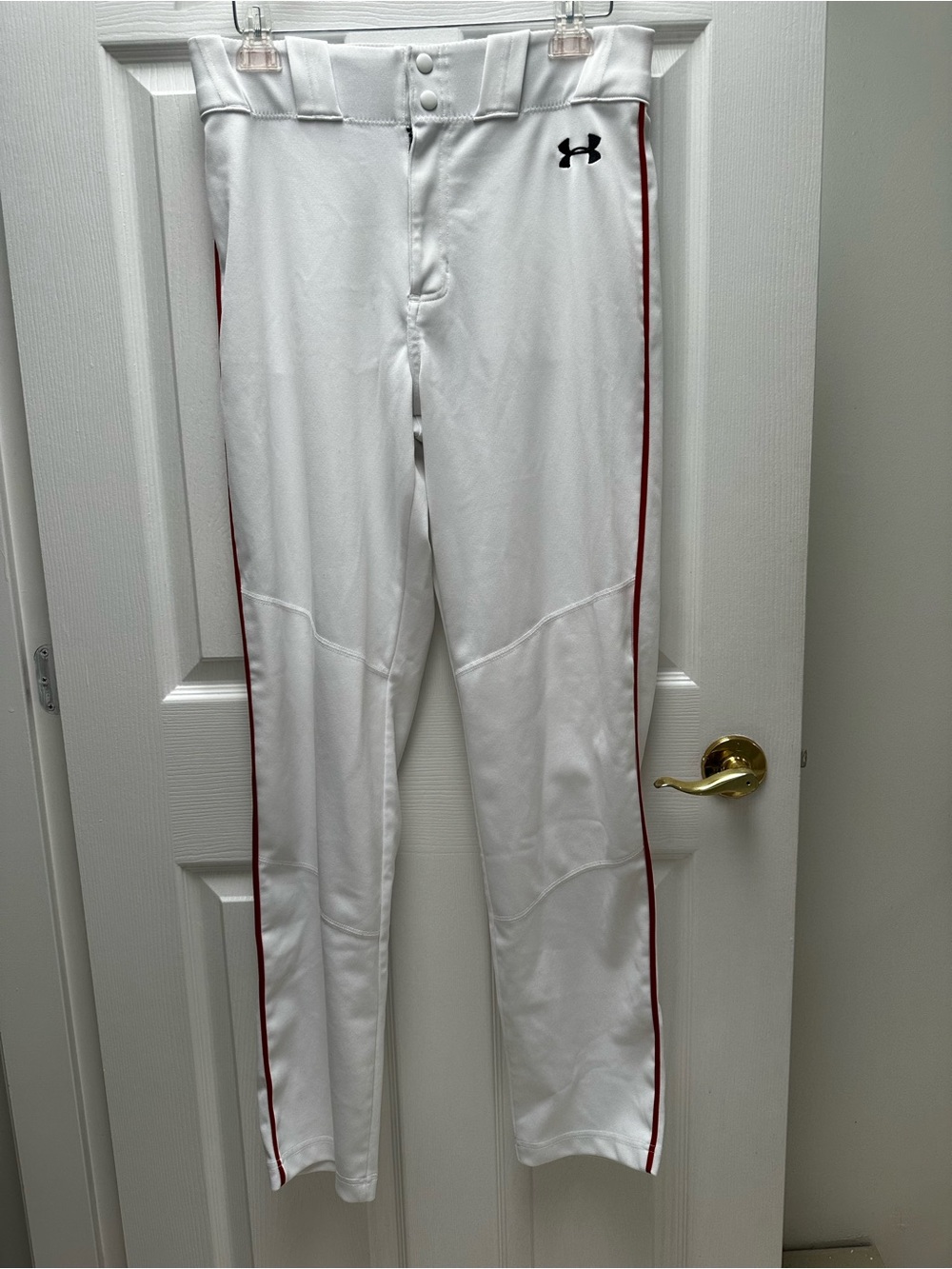 Under Armour White Piped Baseball Pants Men’s Medium MD Red Stripe Style 1304726
